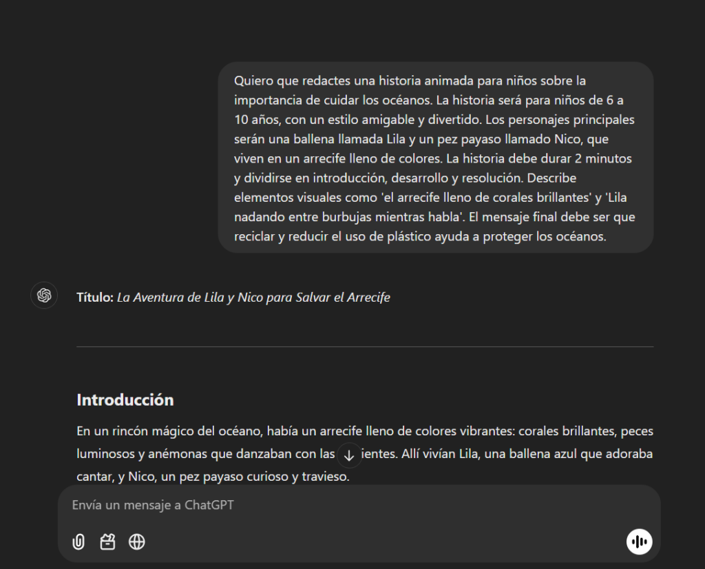 como crear historias animadas para niños con ia prompt con chat gpt